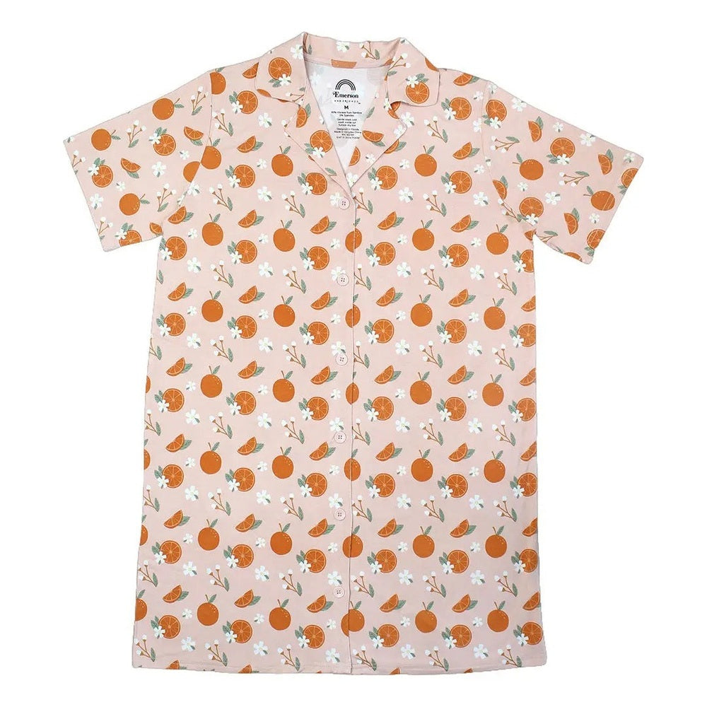 EMERSON AND FRIENDS Emerson And Friends Freshly Squeezed Womens Bamboo Button Down Nightgown Orange Notched collar with white img 2/3