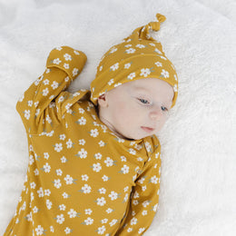 Emerson And Friends Golden Blooms Ribbed Bamboo Gown and Hat Newborn Baby Gift Set Mustard And Multi