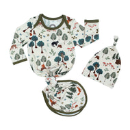 Emerson And Friends In the Woods Bamboo Gown and Hat Newborn Baby Gift Set Green And Multi
