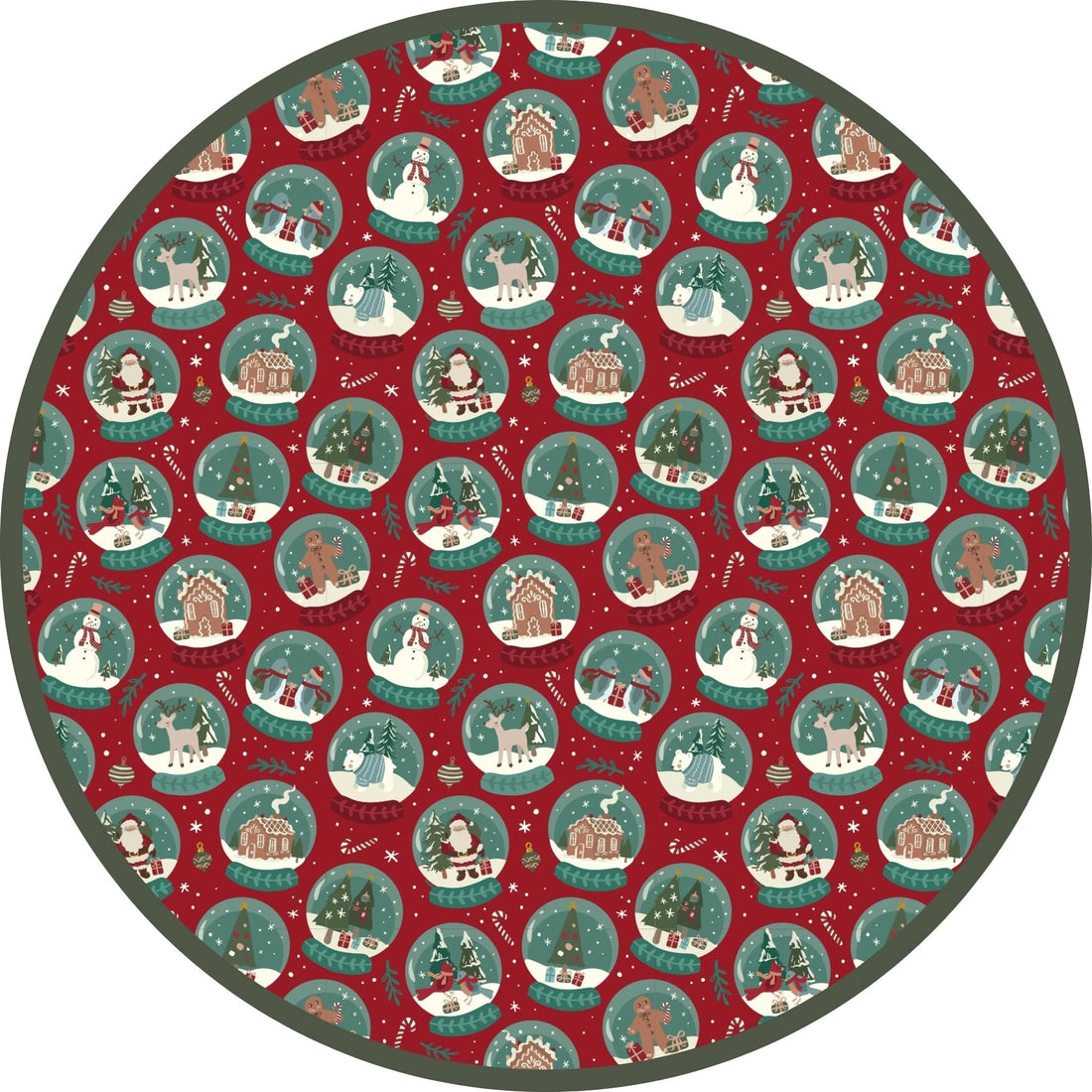 Emerson and Friends Let It Snow kids bamboo pajamas, close-up of the red and green snow-globe print