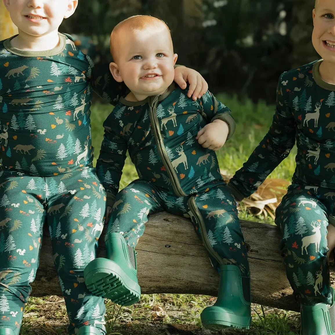 Emerson And Friends Midnight Forest Bamboo Convertible Footie Romper Green And Multi