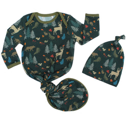 Emerson And Friends Midnight Forest Bamboo Gown and Hat Newborn Baby Gift Set Green And Multi
