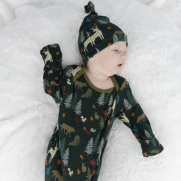 Emerson And Friends Midnight Forest Bamboo Gown and Hat Newborn Baby Gift Set Green And Multi