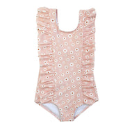 Emerson And Friends Pink Daisy Ruffle Front One Piece Girls Swimsuit Pink And Multi