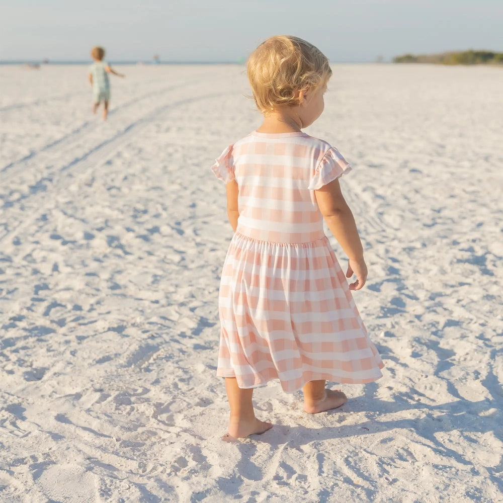 Emerson And Friends Pink Gingham Short Sleeve Bamboo Twirl Dress