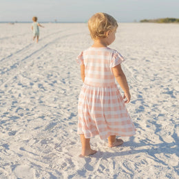 Emerson And Friends Pink Gingham Short Sleeve Bamboo Twirl Dress