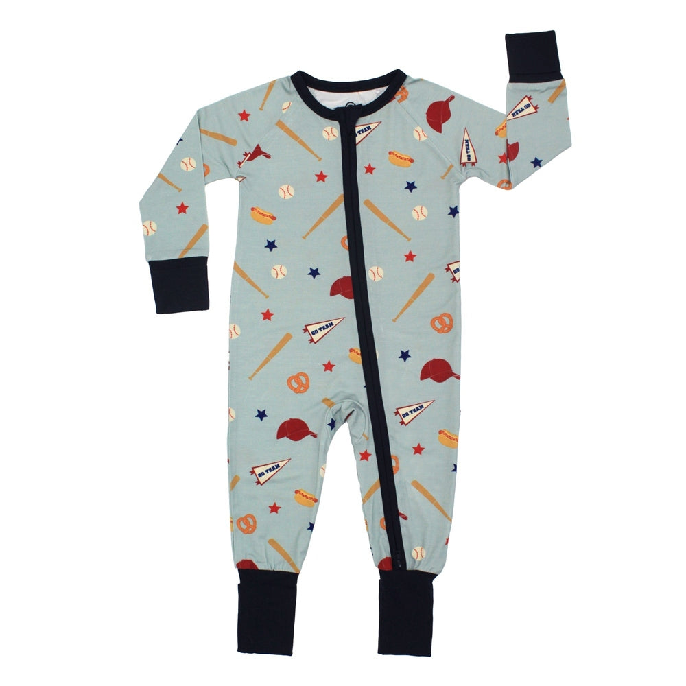 Play Ball Baseball Bamboo Convertible Footie Romper Blue