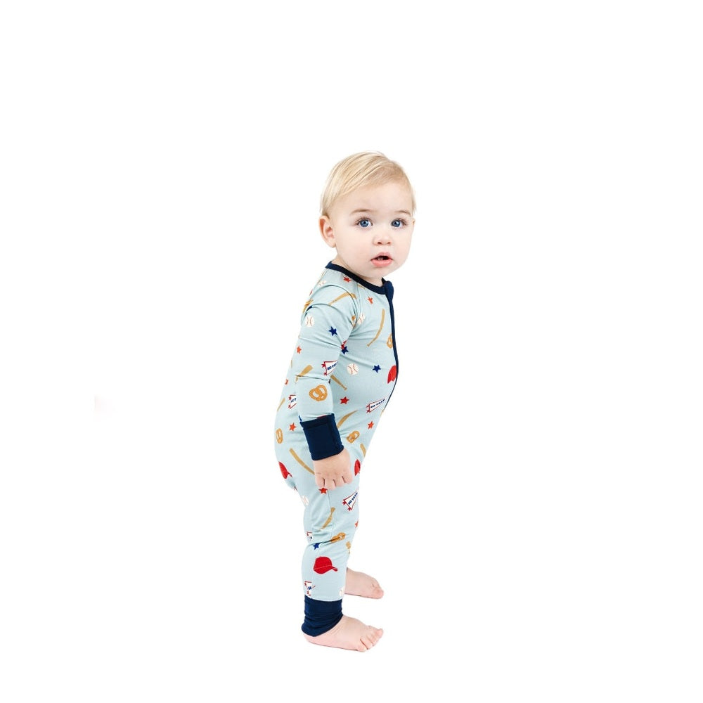 Play Ball Baseball Bamboo Convertible Footie Romper Blue