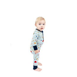 Emerson And Friends Play Ball Baseball Bamboo Convertible Footie Romper Blue And Multi