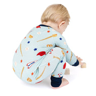 Emerson And Friends Play Ball Baseball Bamboo Convertible Footie Romper Blue And Multi