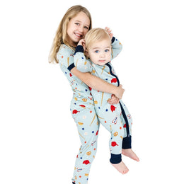 Emerson And Friends Play Ball Baseball Bamboo Convertible Footie Romper Blue And Multi