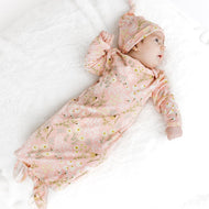 Emerson And Friends Spring Meadow Bamboo Gown and Hat Newborn Baby Gift Set Pink And Multi