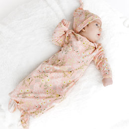 Emerson And Friends Spring Meadow Bamboo Gown and Hat Newborn Baby Gift Set Pink And Multi