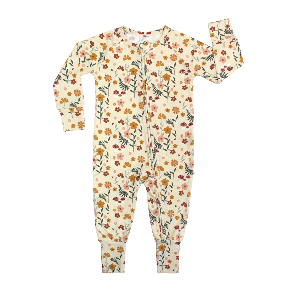Toadstool Garden Bamboo Convertible Footie Romper Beige And Multi product view on a clean background