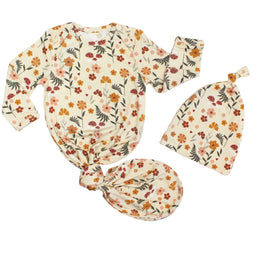 Emerson And Friends Toadstool Garden Bamboo Gown and Hat Newborn Baby Gift Set Beige And Multi