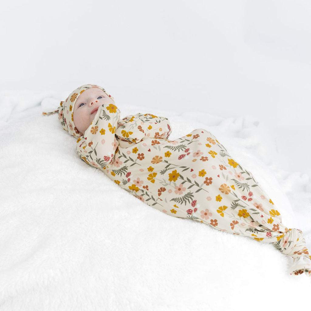 Toadstool Garden Bamboo Gown and Hat Newborn Baby Gift Set Beige And Multi lifestyle view 2