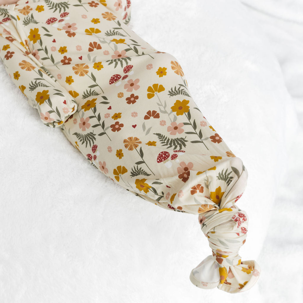 Toadstool Garden Bamboo Gown and Hat Newborn Baby Gift Set Beige And Multi lifestyle view 3
