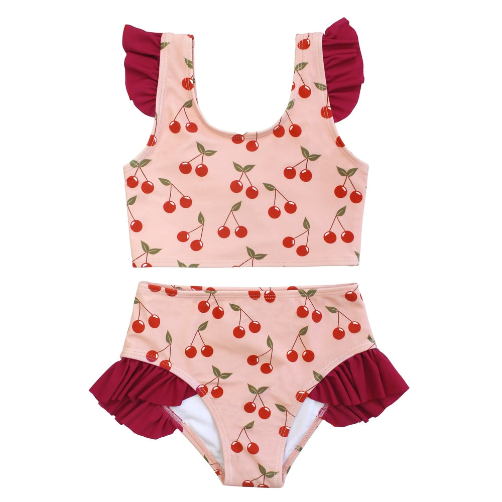 EMERSON AND FRIENDS Emerson And Friends Very Cherry Flutter Bikini Girls Swimsuit Pink And Multi Two-piece crop top with img 2/3
