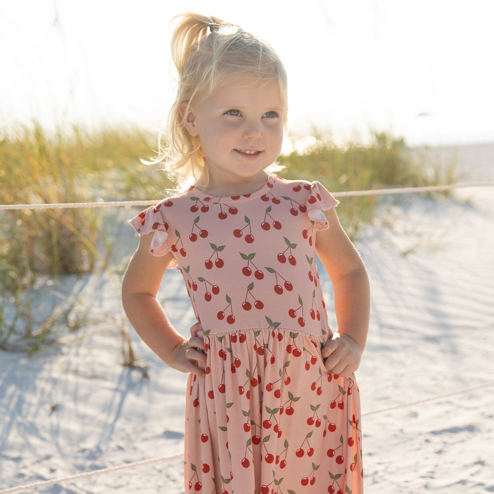 Very Cherry Short Sleeve Bamboo Twirl Dress Pink