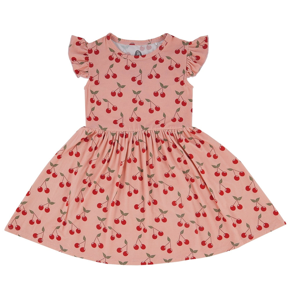 Very Cherry Short Sleeve Bamboo Twirl Dress Pink