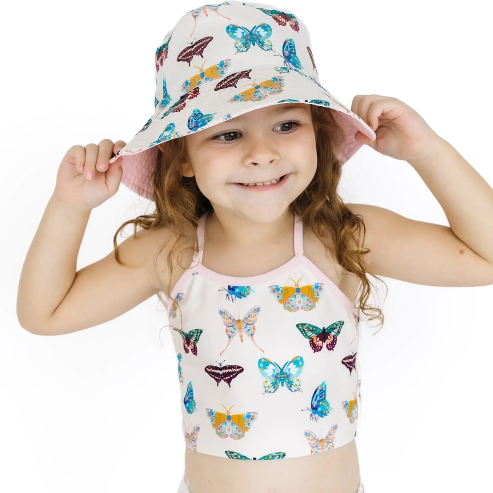 EMERSON AND FRIENDS Emerson And Friends Wings of Paradise Butterflies Reversible Bucket Hat Beige And Multi Pink reverse side img 2/4
