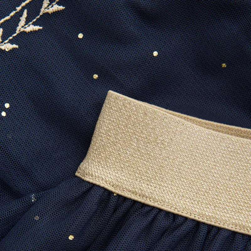 En Fant navy tulle skirt with gold elastic waistband