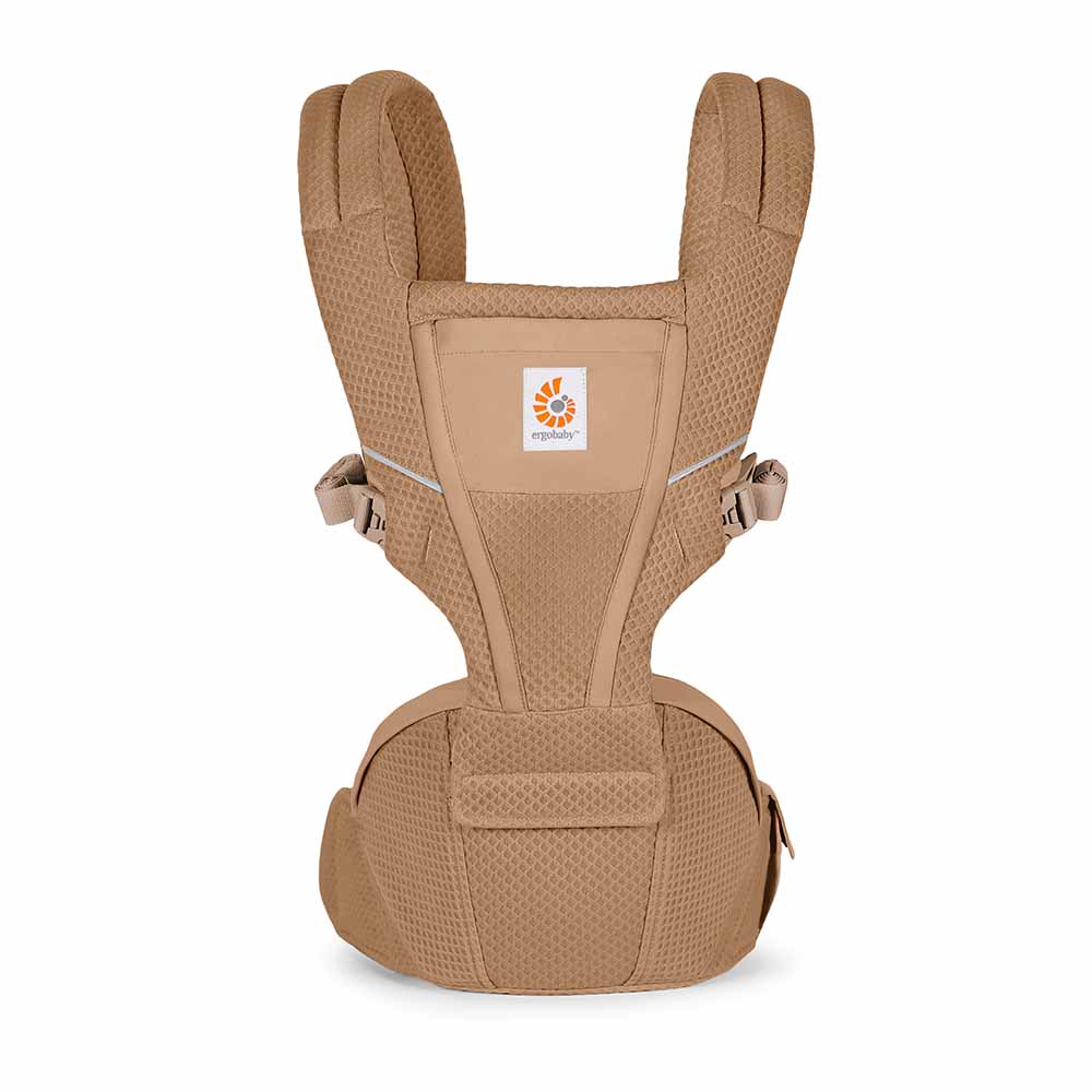 ERGOBABY Alta Hip Seat Baby Carrier in tan, with padded back panel and secured waist strap.