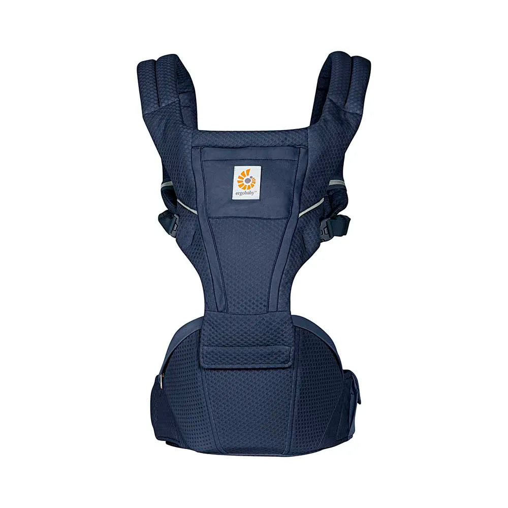 Ergobaby Alta Hip Seat Baby Carrier Midnight Blue back view with shoulder straps and hip seat.