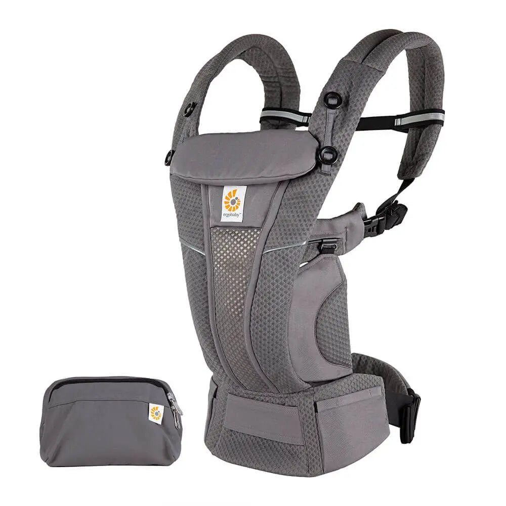 Ergobaby Omni Breeze Baby Carrier in Graphite Grey with SoftFlex Mesh and padded waist belt