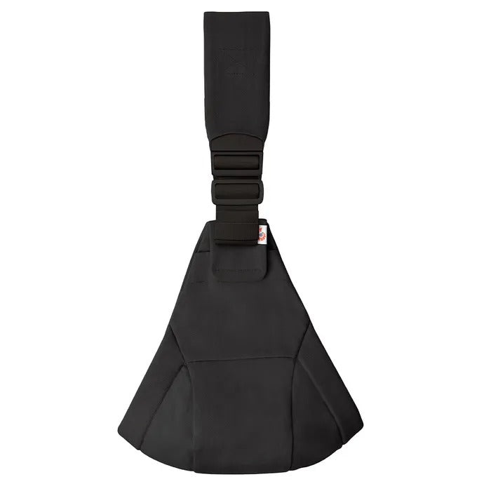 Ergobaby Upsie Sling Carrier in black with a wide padded shoulder strap and buckles ready for hands-free baby carry.