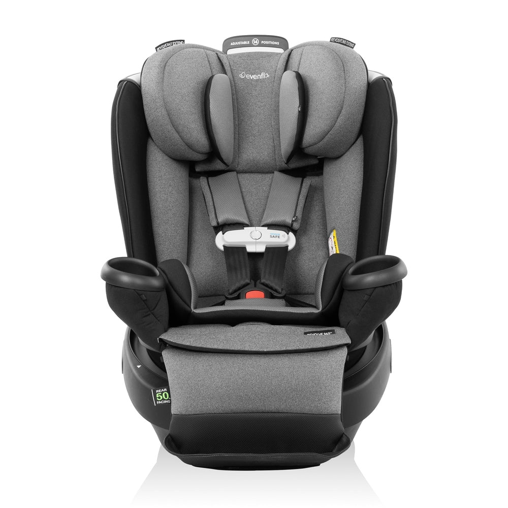 Evenflo Revolve360 Extend All-In-One Rotational Car Seat in gray with SensorSafe and 360 rotation.