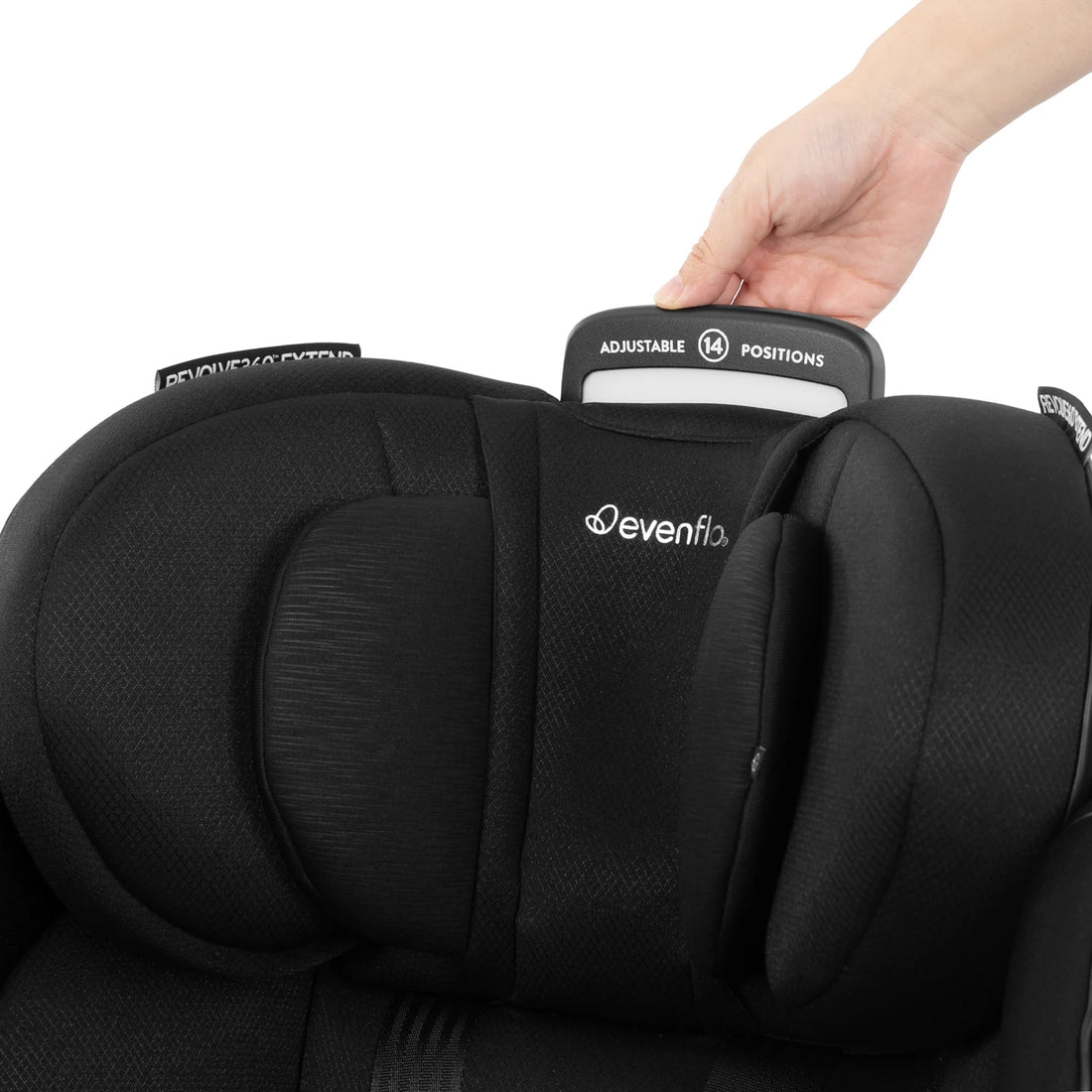 Evenflo Gold Revolve360 Extend in onyx headrest adjustment