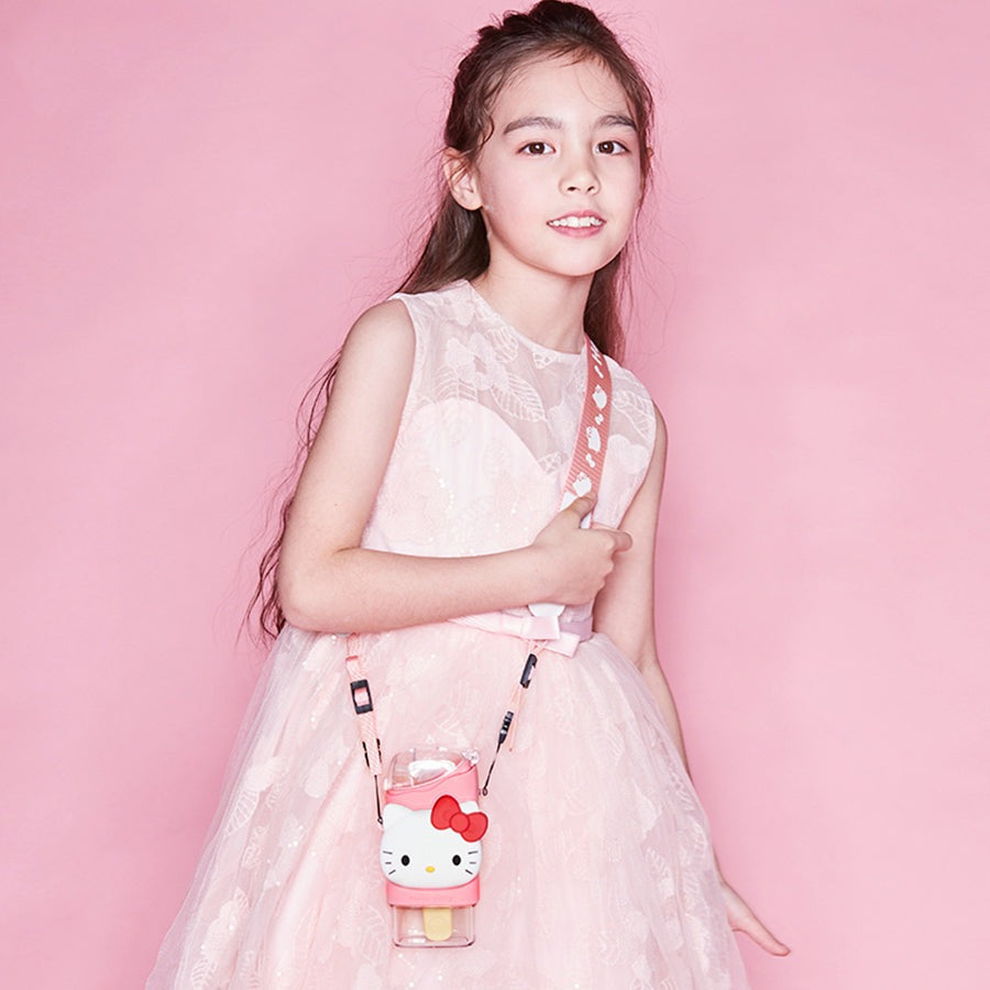 FamilyOut Hello Kitty Ice Pop water bottle in pink case with crossbody strap