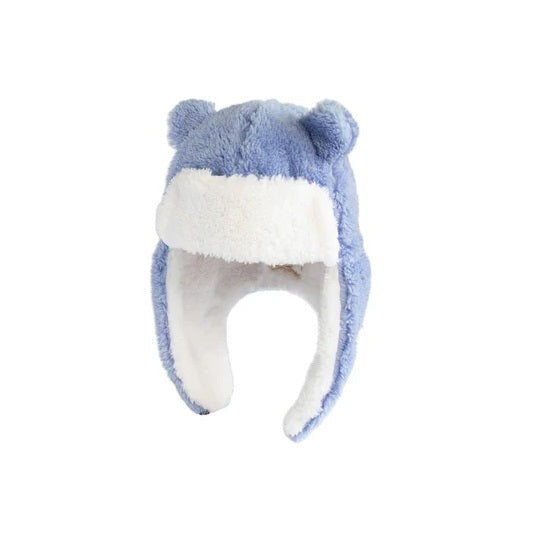 Flapjackkids kids sherpa trapper hat lavender blue with white plush lining and ear flaps