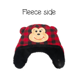Flapjackkids Reversible Kids Sherpa Hat Black Bear & Monkey
