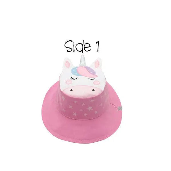 Flapjackkids Reversible Kids Sun Hat Unicorn & Star, pink brim