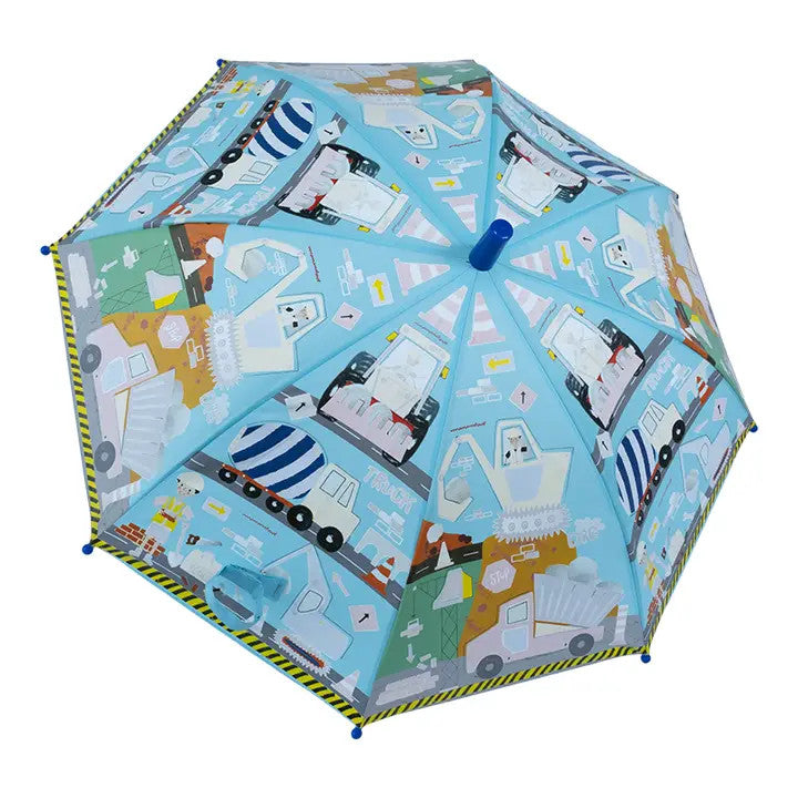 Floss and Rock construction blue color-change umbrella for kids with truck-themed panels