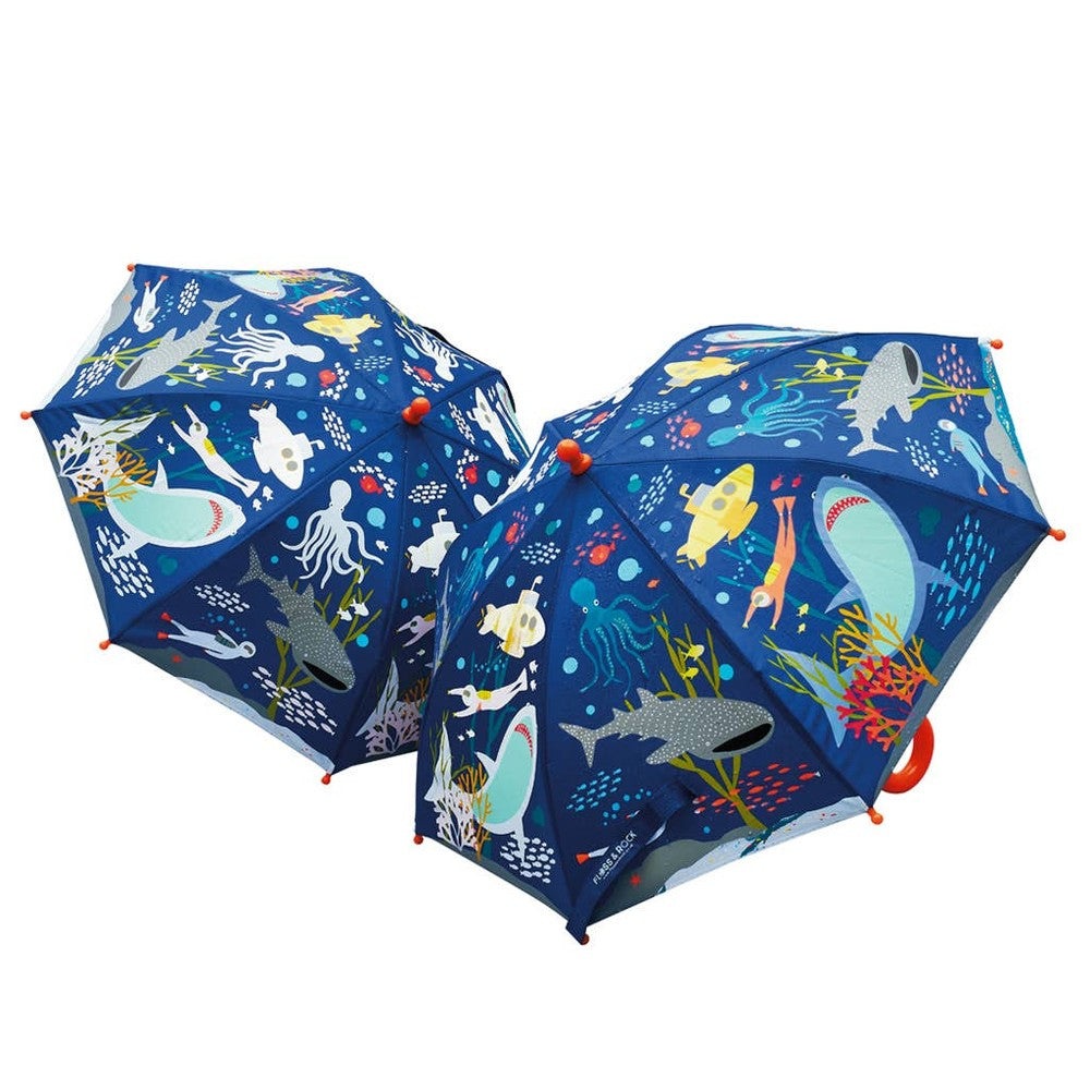 Floss and Rock deep sea color-change umbrellas, blue ocean print, set of 2