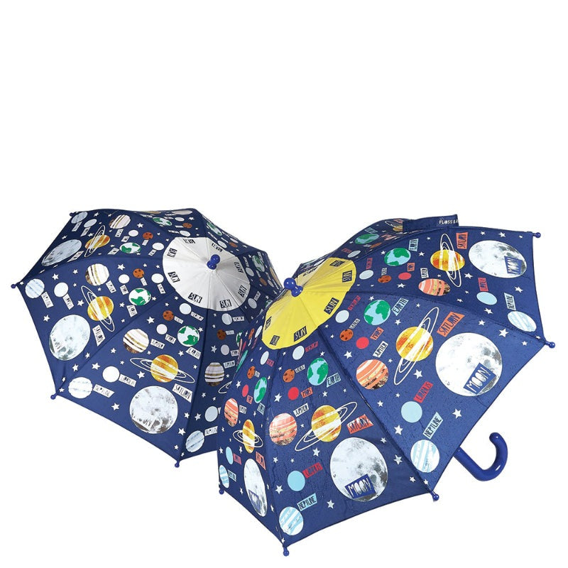 Floss and Rock color-change universe umbrella set of 2 with blue space-print canopies and yellow accent