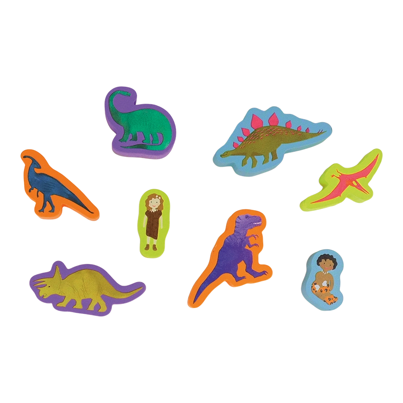 Floss and Rock Stamper Set with bright dinosaur stamps laid out for imaginative play.