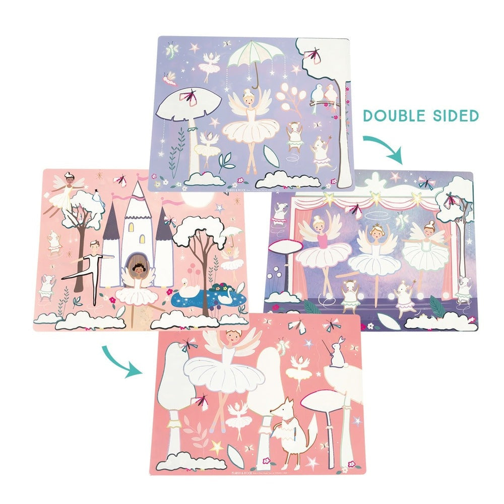 Floss And Rock Magic Water Placemats, set of four double-sided art placemats kids reveal colors with a magic water pen.