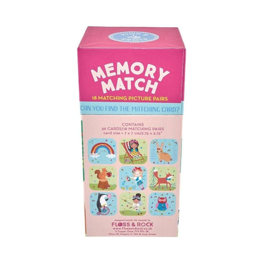 Floss & Rock Rainbow Fairy Memory Match game in a pink box with 36 cards (18 matching pairs)