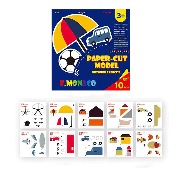 FLOWER MONACO Paper Cut Series Sports craft kit box featuring 10 pieces for outdoor play