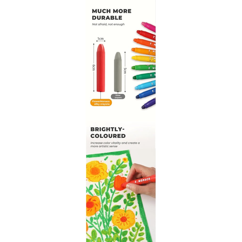 Flower Monaco Silky Crayons, 3-color set for kids, vibrant shades by Flower Monaco brand