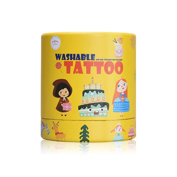 Flower Monaco washable tattoo Princess tin in bright yellow packaging with cartoon princess illustrations