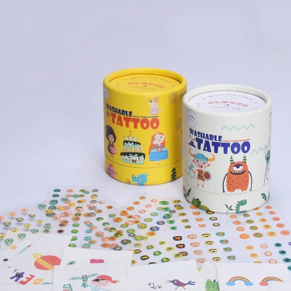Flower Monaco Princess washable tattoos set with two jars (yellow and white) and colorful sticker sheets.