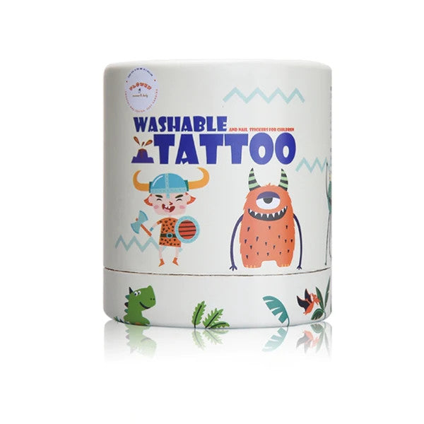 Flower Monaco washable tattoo Viking for kids, colorful cartoon characters design