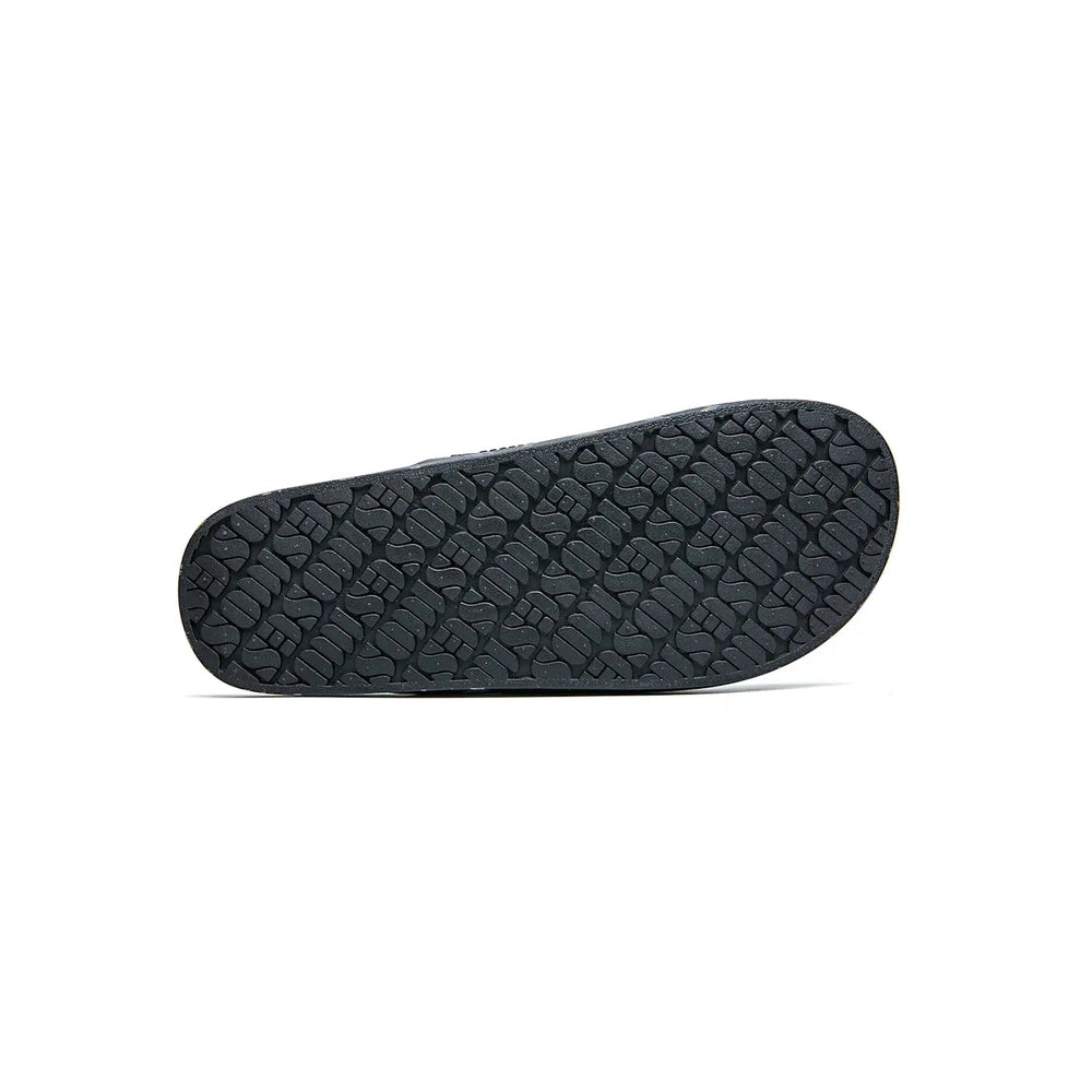 Freedom Moses Prints Bolt Black slippers, bottom view shows the textured black tread grip.