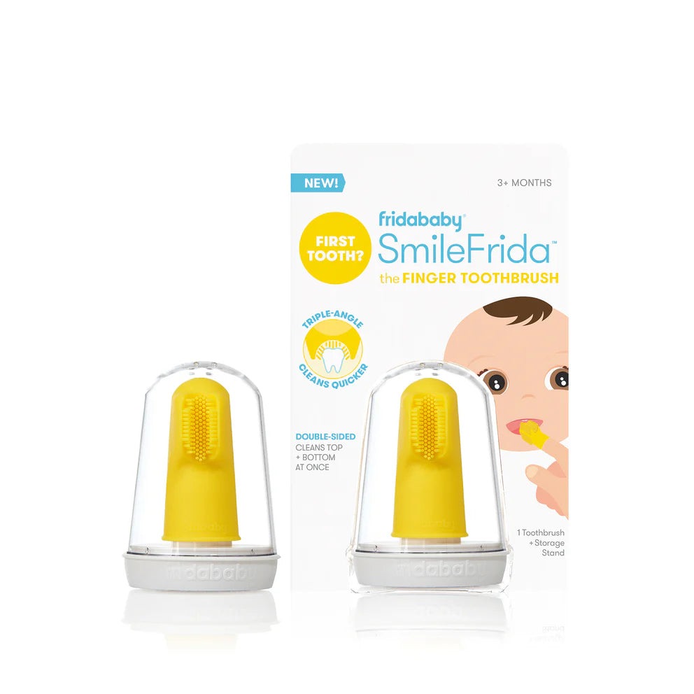 Frida Baby SmileFrida finger toothbrush set - 2 yellow silicone brushes with clear storage stands (FRIDA)
