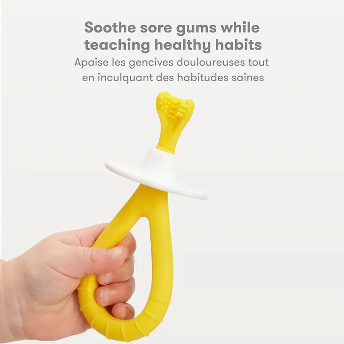 FRIDA Grow With Me Training Toothbrush Set, yellow handle with white guard for 6M+